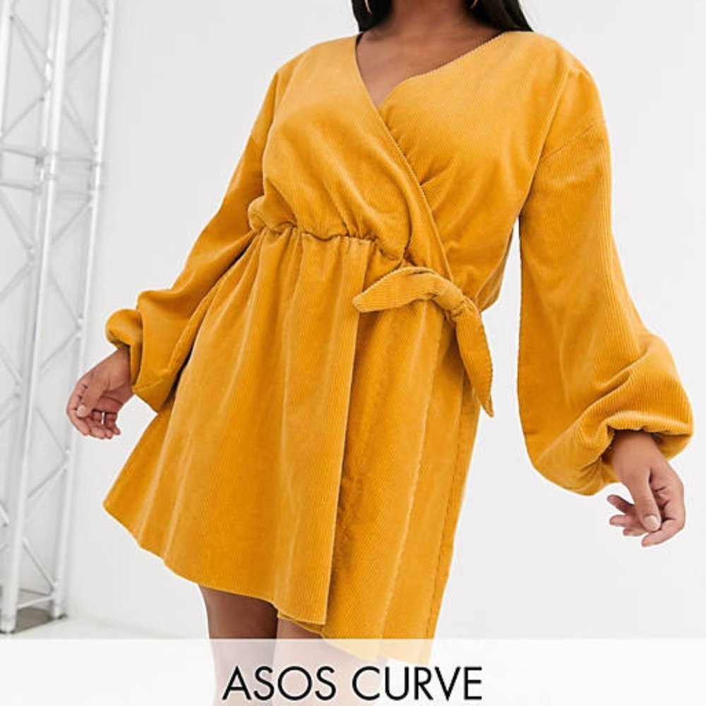 ASOS Design Curve Cord Wrap Smock Mini Dress